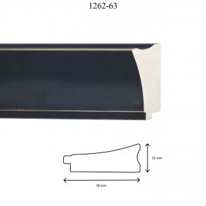 Moldura Lisa de Perfil 1262, en acabado NEGRO ROZADO. Tamaño de la moldura 90mm x 35mm.