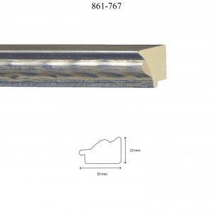 Moldura Lisa de Perfil 861, en acabado AZUL PLATA ROZADA. Tamaño de la moldura 50mm x 33mm.