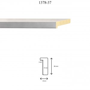 Moldura Lisa de Perfil 1378, en acabado PLATA BLANCO. Tamaño de la moldura 20mm x 46mm. Rebaje de 41mm x 6mm.