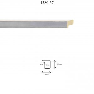 Moldura Lisa de Perfil 1380, en acabado BLANCO PLATA. Tamaño de la moldura 20mm x 20mm. Rebaje de 11mm x 6mm.