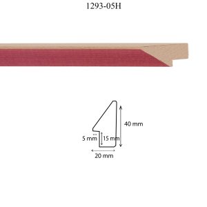 Moldura Lisa de perfil 1293, en madera de HAYA ,rojo. Tamaño de la moldura 20mm x 40mm. Rebaje de 20mm x 5mm.