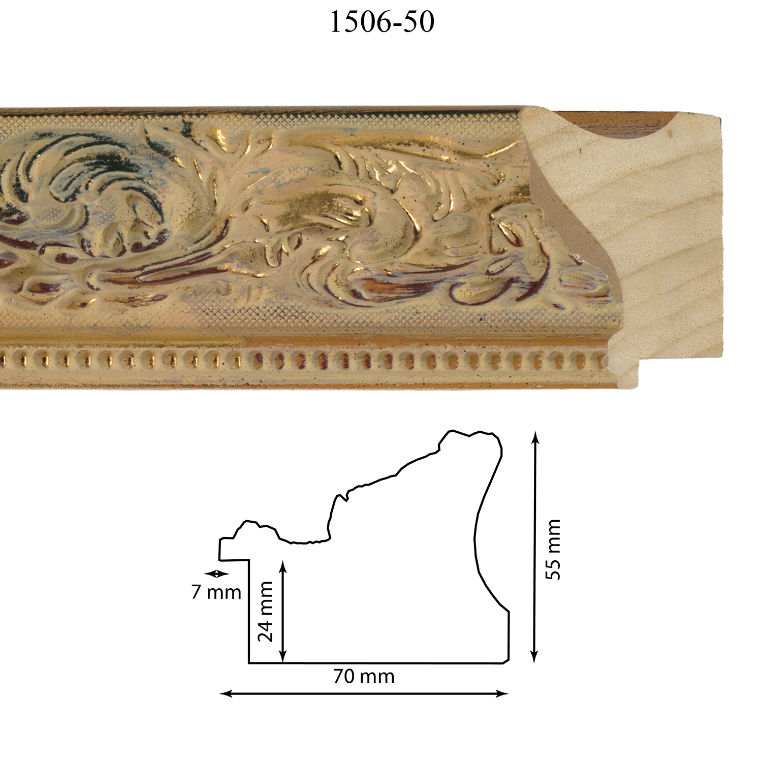 Moldura 1506-50 Decapé Medida 70 x 55 x 24 mm Molduras en barra para marcos Moldura 1506-50 Decapé
