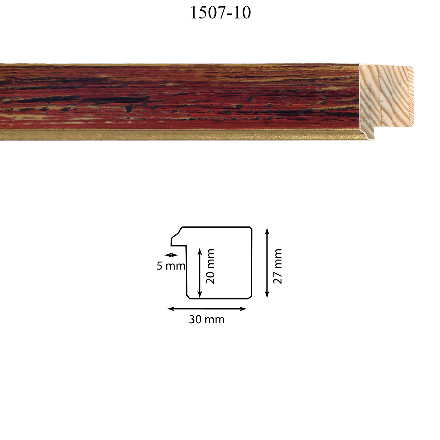 Moldura 1507-10 Rojo Brochas Medida 30 x 27 x 20 mm Molduras en barra para marcos Moldura 1507-10 Rojo Brochas