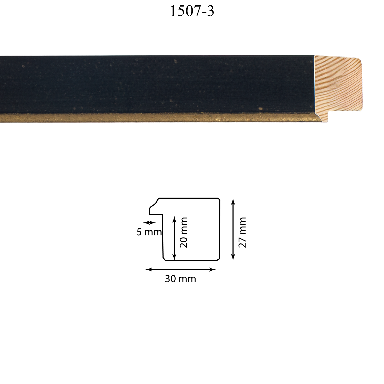 Moldura 1507-3 Negro Antiguo Filo Oro Medida 30 x 27 x 20 mm Molduras en barra para marcos Moldura 1507-3 Negro Antiguo Filo Oro