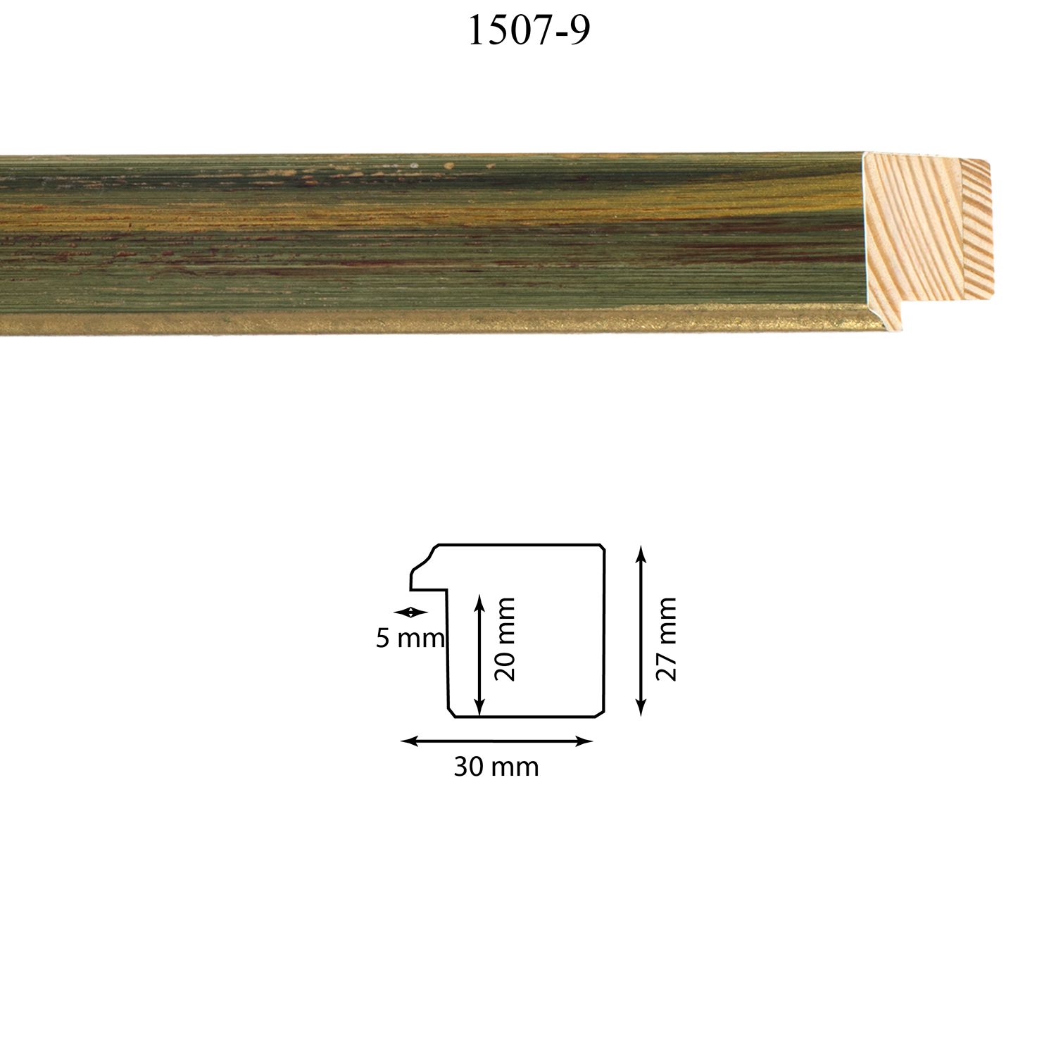 Moldura 1507-9 Verde Brochas Medida 30 x 27 x 20 mm Molduras en barra para marcos Moldura 1507-9 Verde Brochas