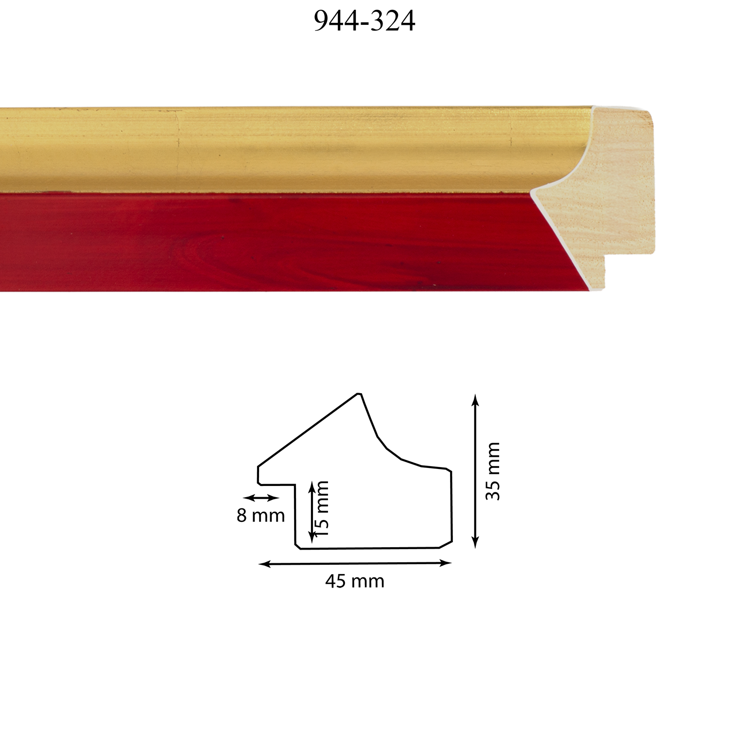 Moldura 944-324 Oro Rojo Medida 45 x 35 x 15 mm Molduras en barra para marcos Moldura 944-324 Oro Rojo