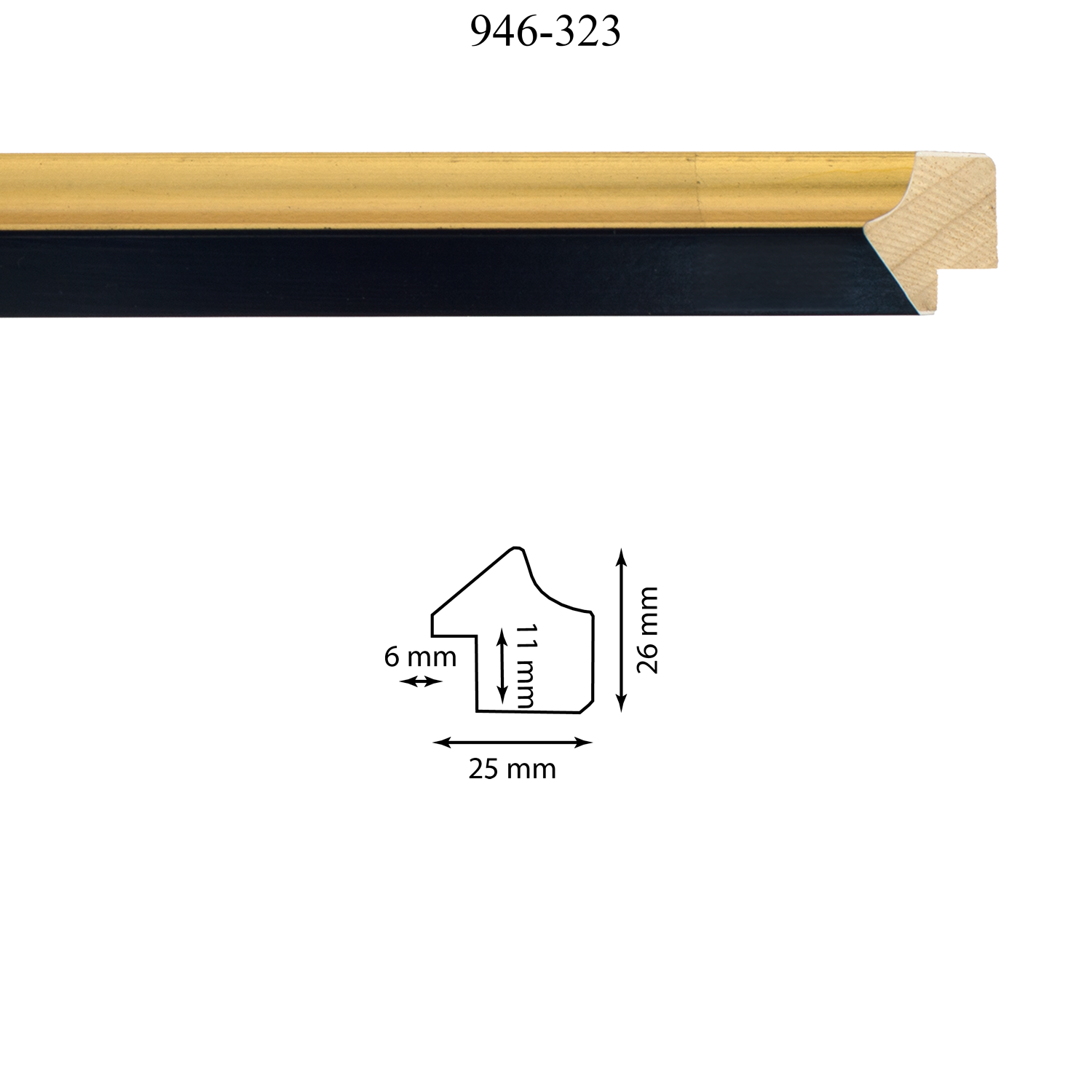 Moldura 946-323 Oro Negro Medida 25 x 26 x 13 mm Molduras en barra para marcos Moldura 946-323 Oro Negro